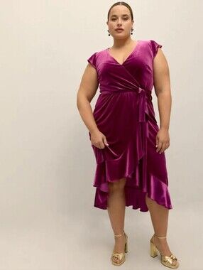 Addition Elle Velvet Wrap Dress in Deep Magenta